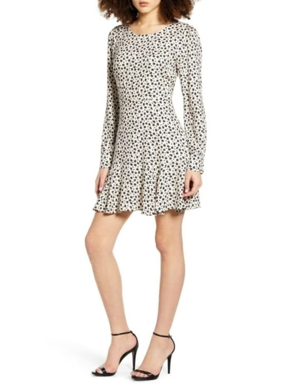 Row A‎ Flounce Long Sleeve Dress in Black & White Floral, SZ L LIKE NEW!
